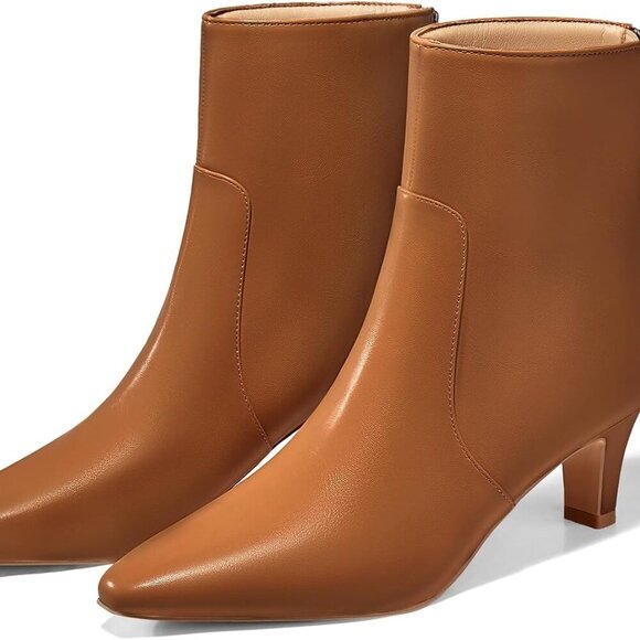 Shoes - Women's Faux Leather Kitten Heel Ankle Boots Fall Comfort Elegant Style